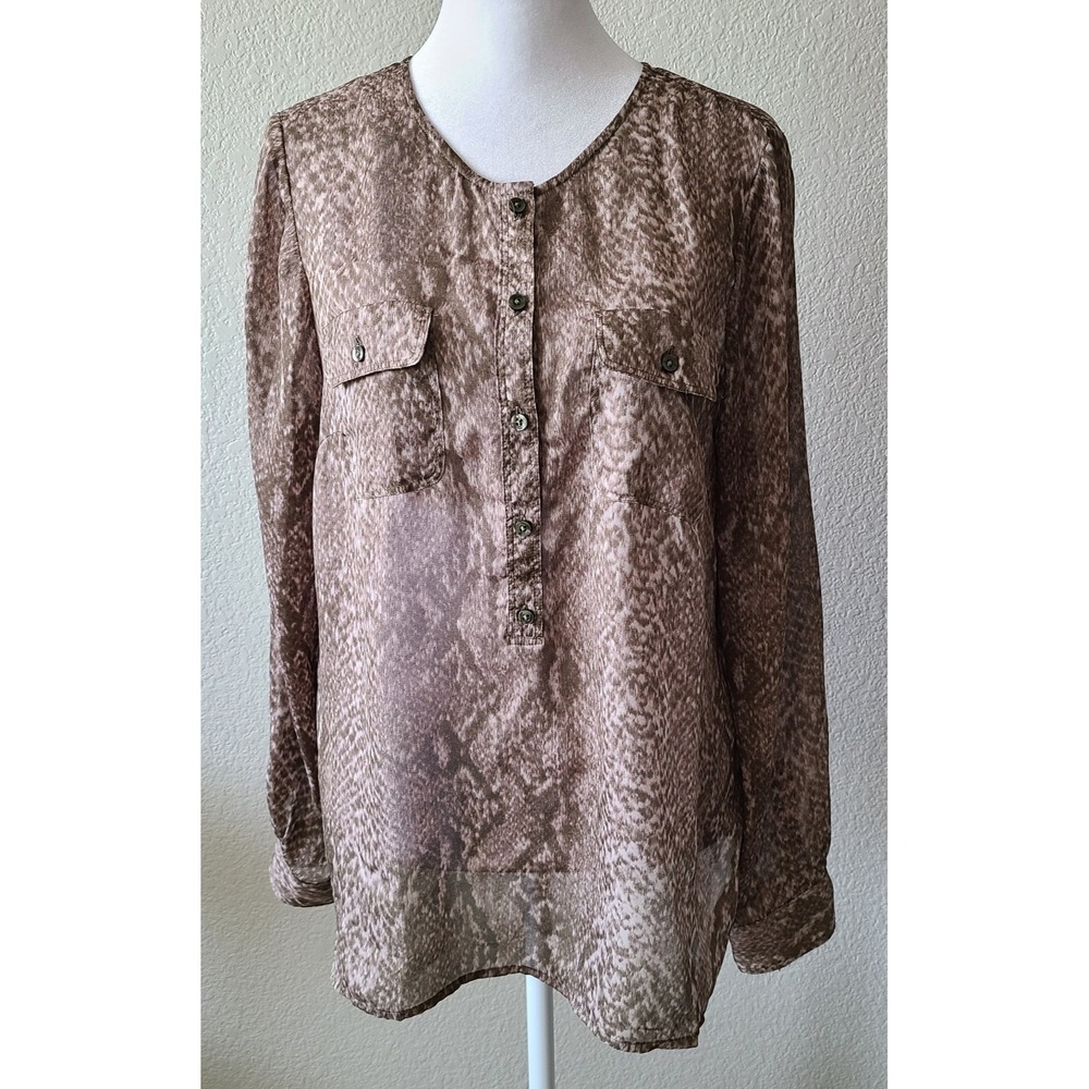 Ann Taylor LOFT‎ Women's Snakeskin Shirt Blouse Sz Medium Semi Sheer Popover